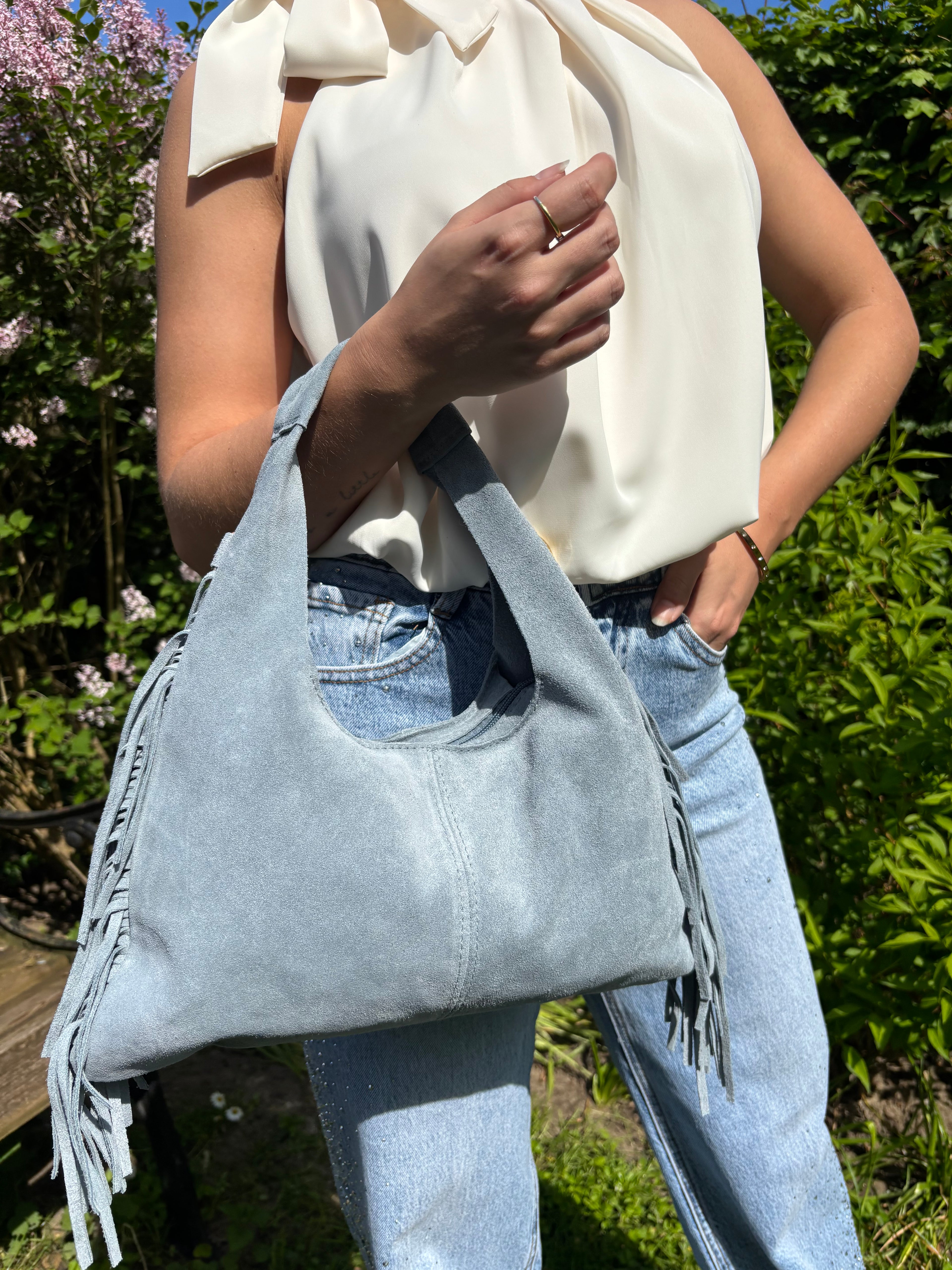 Fringe handbag – Lichtblauw