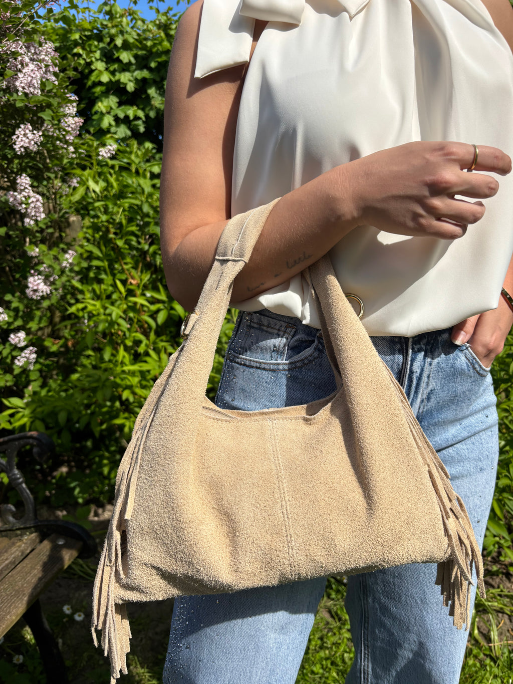 Fringe handbag – Beige