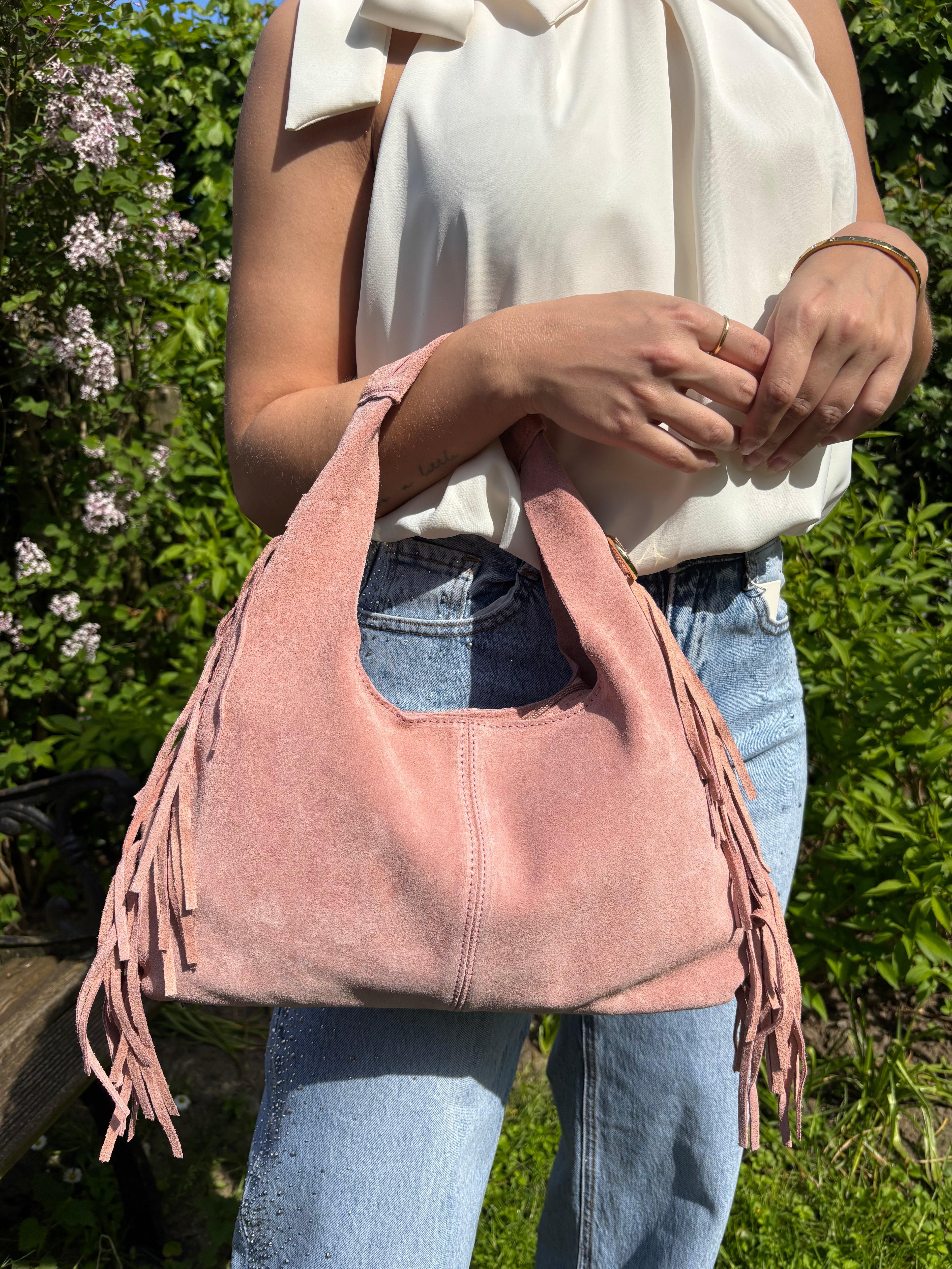 Fringe handbag – Oud roze